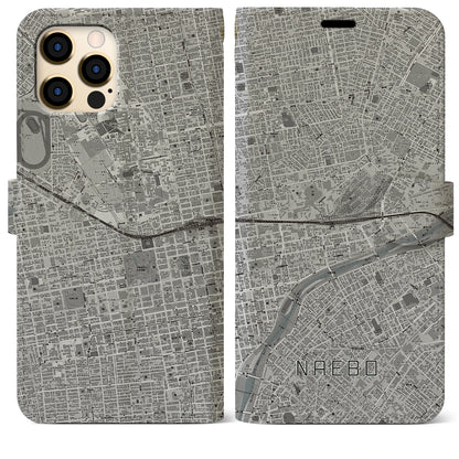 【苗穂（北海道）】地図柄iPhoneケース（手帳タイプ）モノトーン・iPhone 12 Pro Max 用