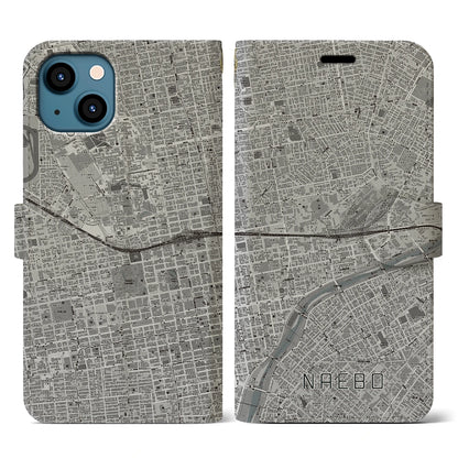 【苗穂（北海道）】地図柄iPhoneケース（手帳タイプ）モノトーン・iPhone 13 用