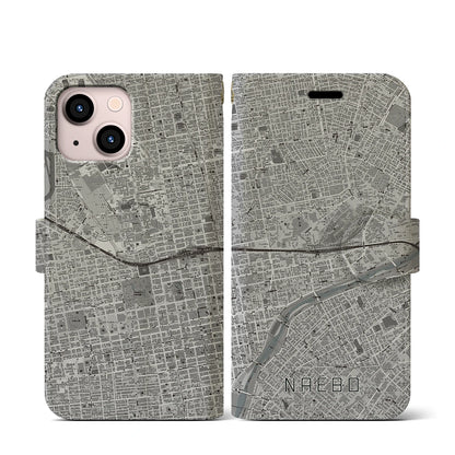 【苗穂（北海道）】地図柄iPhoneケース（手帳タイプ）モノトーン・iPhone 13 mini 用