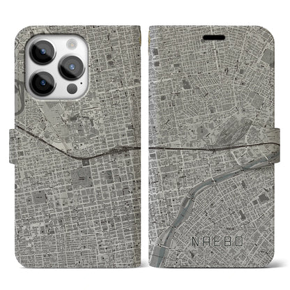 【苗穂（北海道）】地図柄iPhoneケース（手帳タイプ）モノトーン・iPhone 14 Pro 用