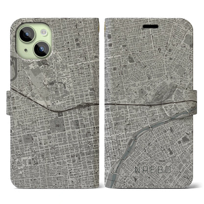 【苗穂（北海道）】地図柄iPhoneケース（手帳タイプ）モノトーン・iPhone 15 用