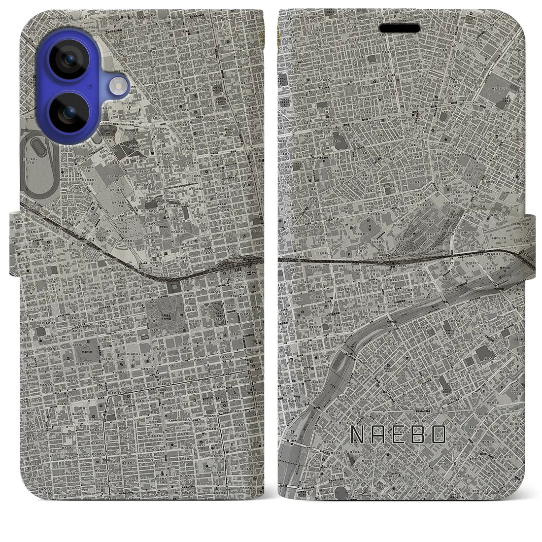 【苗穂(北海道)】地図柄iPhoneケース(手帳タイプ)モノトーン・iPhone 16 Pro Max 用