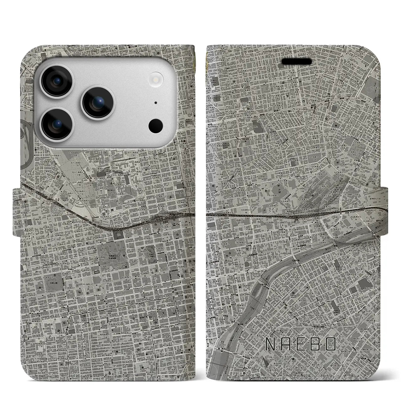 【苗穂（北海道）】地図柄iPhoneケース（手帳タイプ）