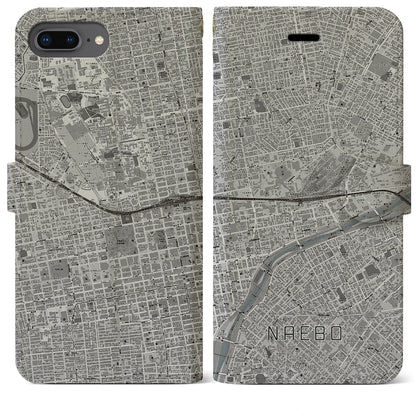 【苗穂（北海道）】地図柄iPhoneケース（手帳タイプ）モノトーン・iPhone 8Plus /7Plus / 6sPlus / 6Plus 用