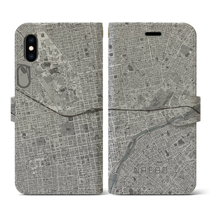 【苗穂（北海道）】地図柄iPhoneケース（手帳タイプ）モノトーン・iPhone XS / X 用