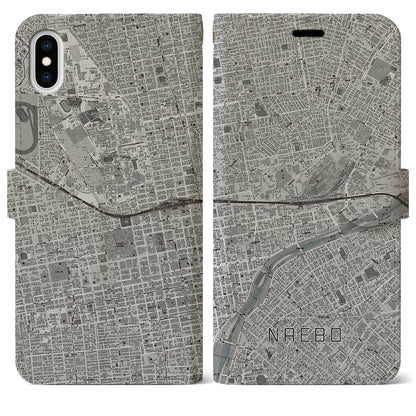 【苗穂（北海道）】地図柄iPhoneケース（手帳タイプ）モノトーン・iPhone XS Max 用