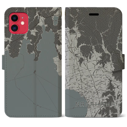 【長浜（滋賀県）】地図柄iPhoneケース（手帳タイプ）モノトーン・iPhone 11 用