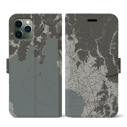 【長浜（滋賀県）】地図柄iPhoneケース（手帳タイプ）モノトーン・iPhone 11 Pro 用