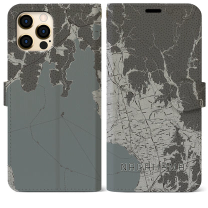 【長浜（滋賀県）】地図柄iPhoneケース（手帳タイプ）モノトーン・iPhone 12 Pro Max 用