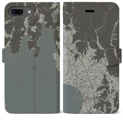 【長浜（滋賀県）】地図柄iPhoneケース（手帳タイプ）モノトーン・iPhone 8Plus /7Plus / 6sPlus / 6Plus 用