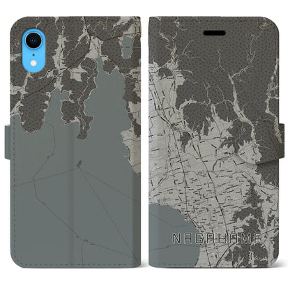 【長浜（滋賀県）】地図柄iPhoneケース（手帳タイプ）モノトーン・iPhone XR 用