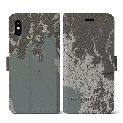 【長浜（滋賀県）】地図柄iPhoneケース（手帳タイプ）モノトーン・iPhone XS / X 用