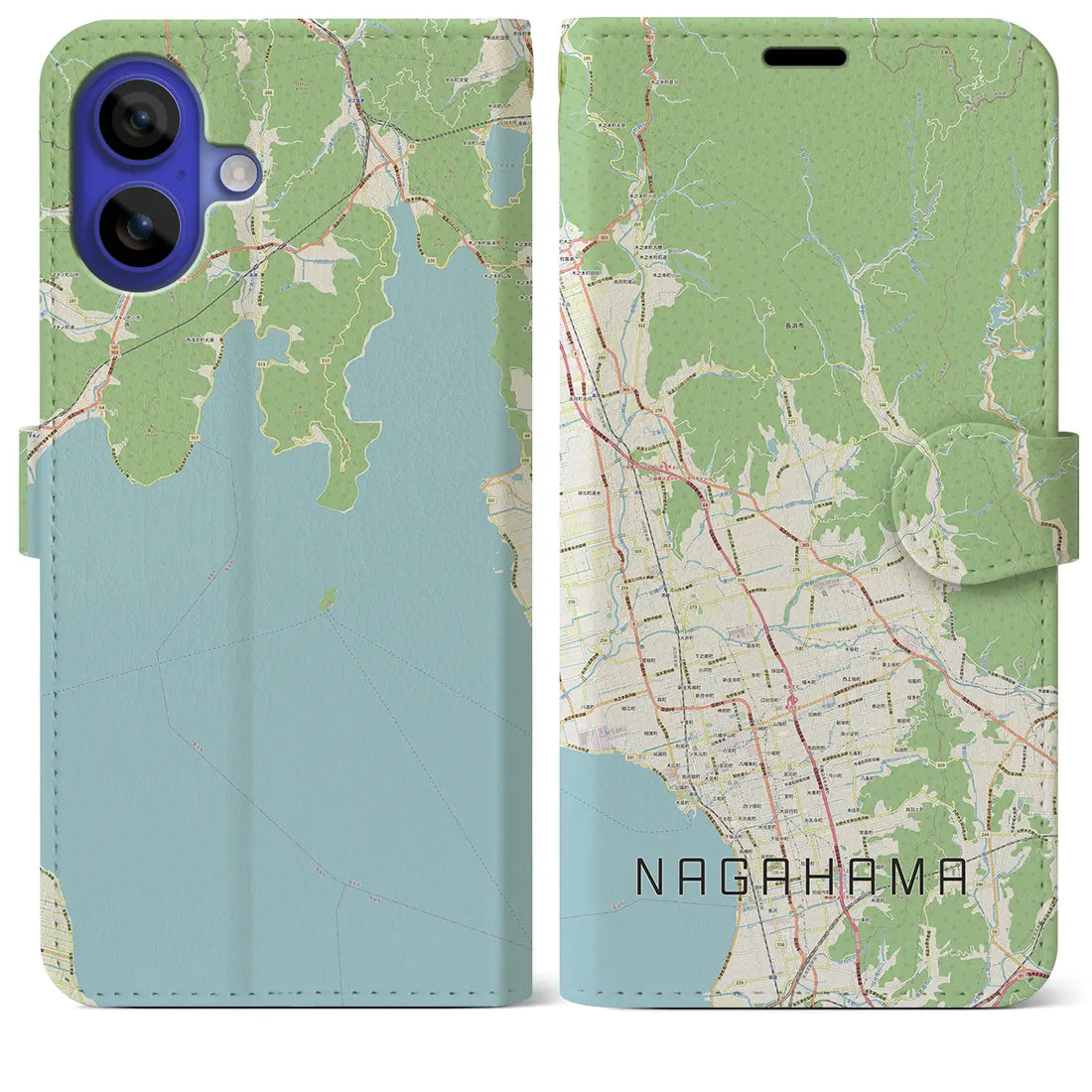 【長浜（滋賀県）】地図柄iPhoneケース（手帳タイプ）ナチュラル・iPhone 16 Pro Max 用