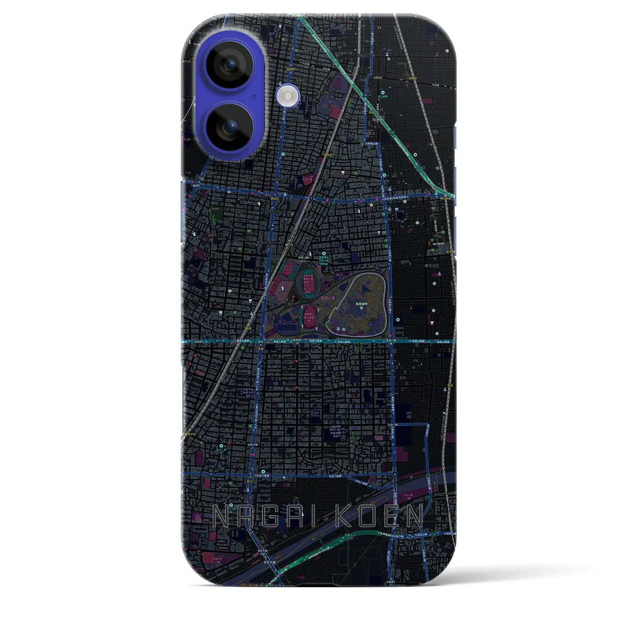 【長居公園（大阪府）】地図柄iPhoneケース（バックカバータイプ）