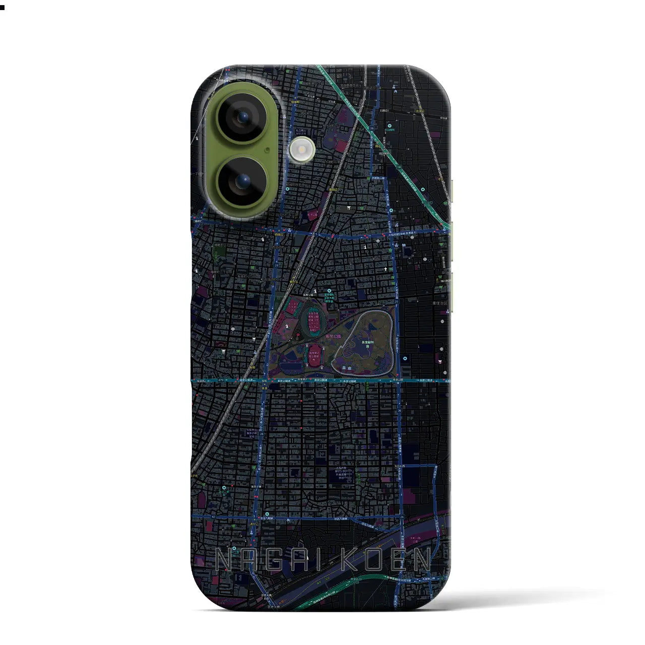 【長居公園（大阪府）】地図柄iPhoneケース（バックカバータイプ）