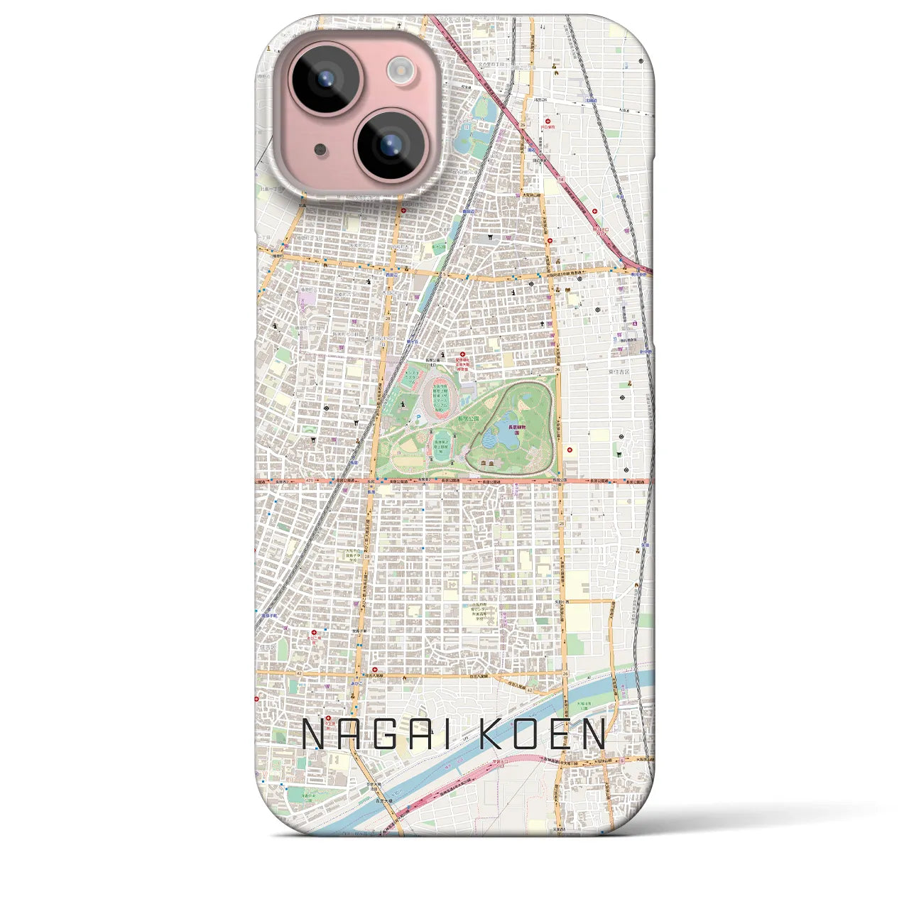 【長居公園（大阪府）】地図柄iPhoneケース（バックカバータイプ）