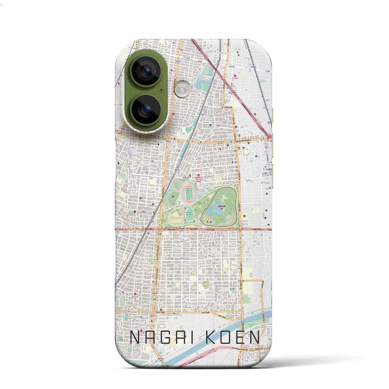 【長居公園（大阪府）】地図柄iPhoneケース（バックカバータイプ）