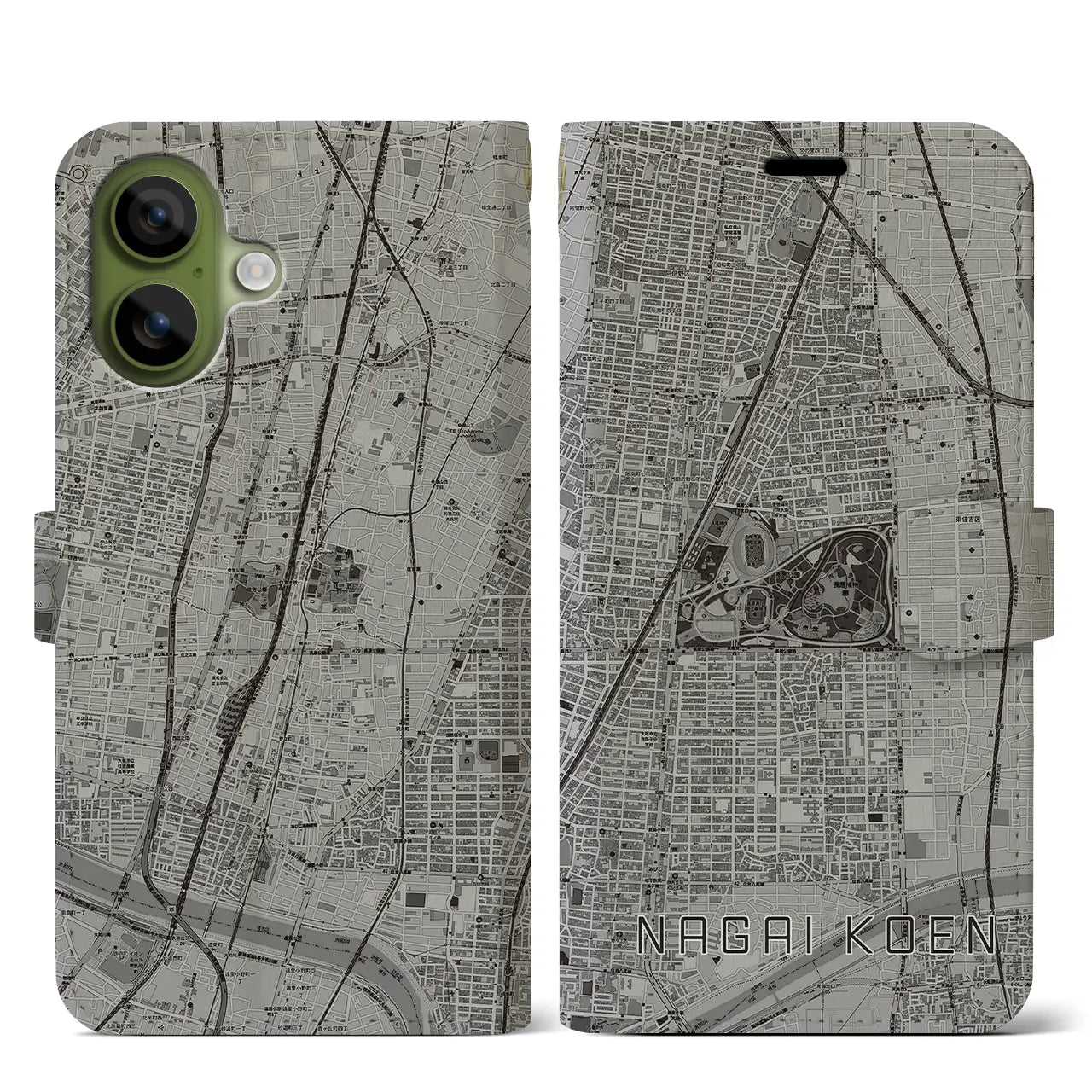 【長居公園（大阪府）】地図柄iPhoneケース（手帳タイプ）