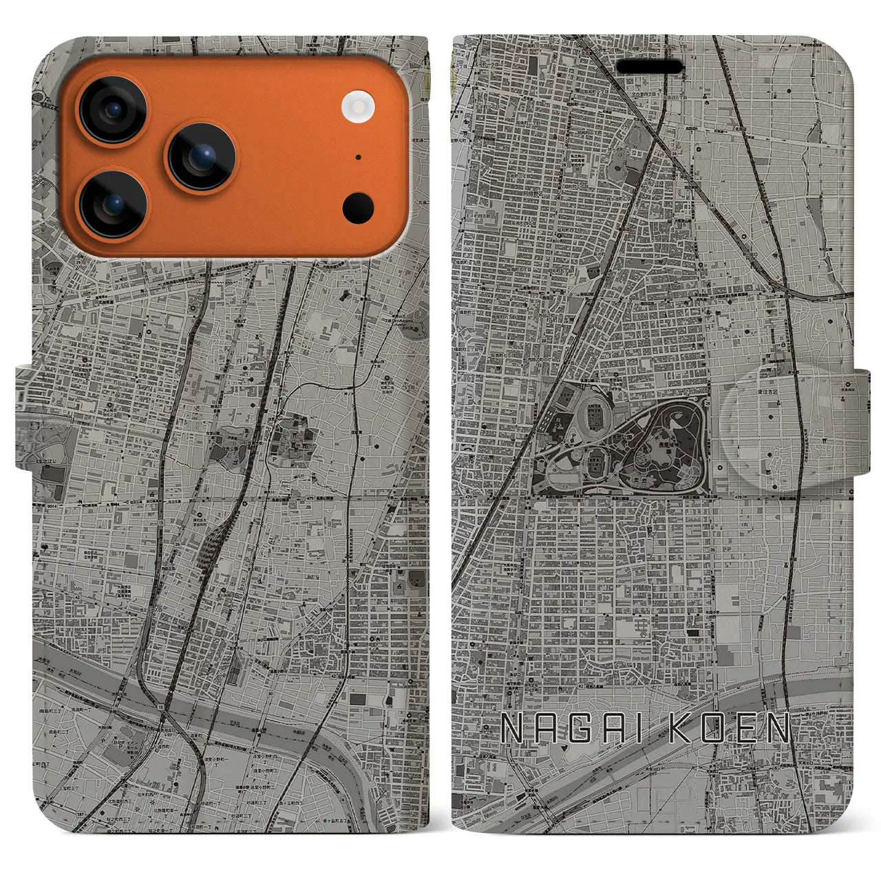 【長居公園（大阪府）】地図柄iPhoneケース（手帳タイプ）