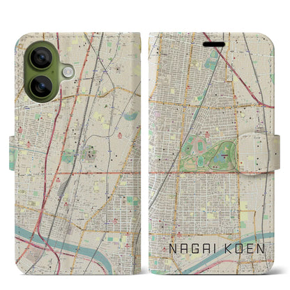 【長居公園（大阪府）】地図柄iPhoneケース（手帳タイプ）