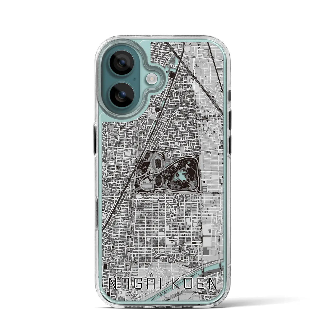 【長居公園（大阪府）】地図柄iPhoneケース（MagSafeタイプ）モノトーン・iPhone 16 Pro 用
