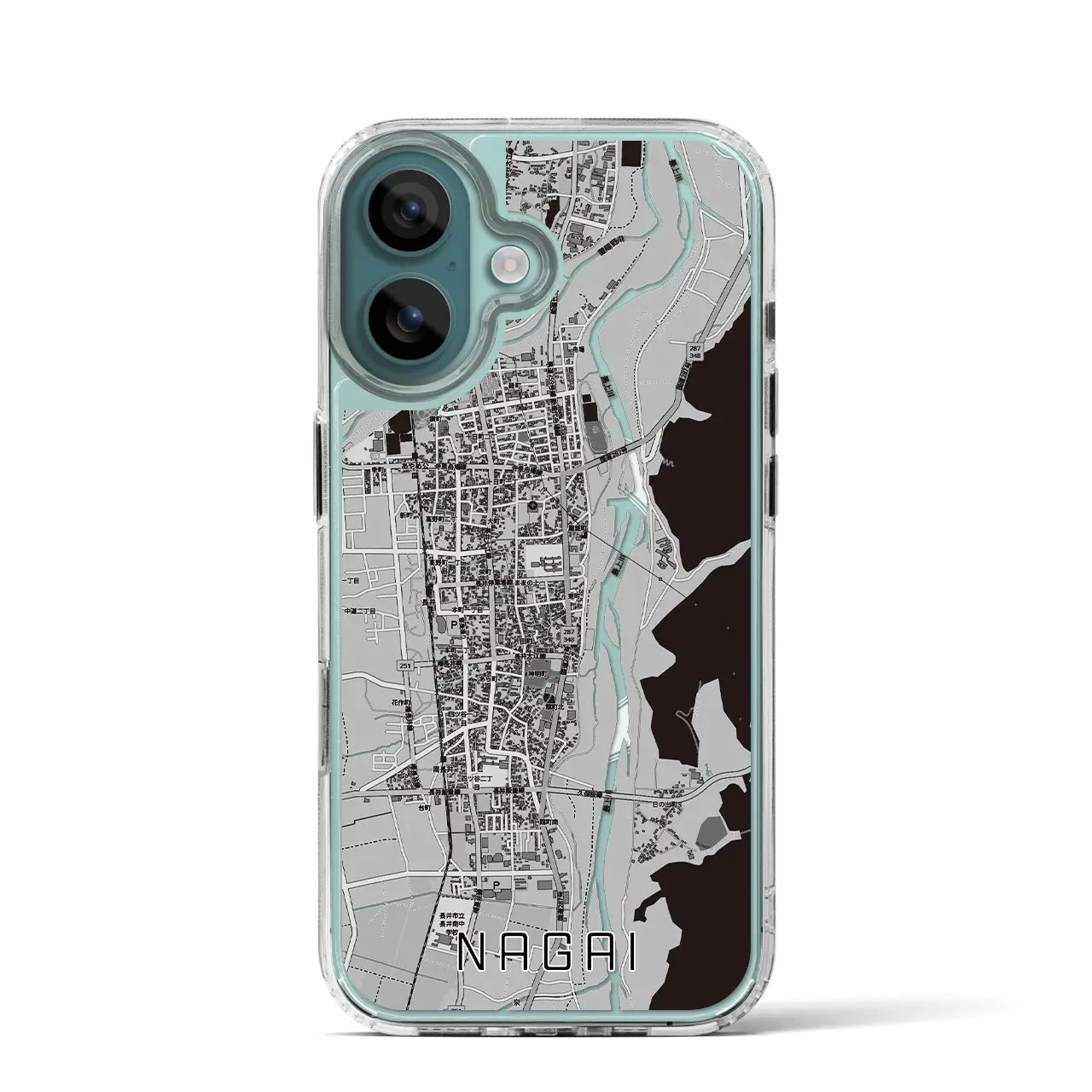 【長井（山形県）】地図柄iPhoneケース（MagSafeタイプ）モノトーン・iPhone 16 Pro 用