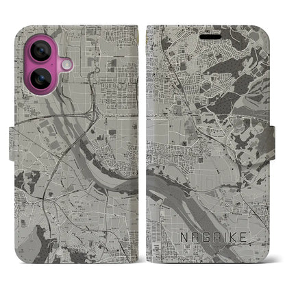 【長池（京都府）】地図柄iPhoneケース（手帳タイプ）モノトーン・iPhone 16 Pro 用