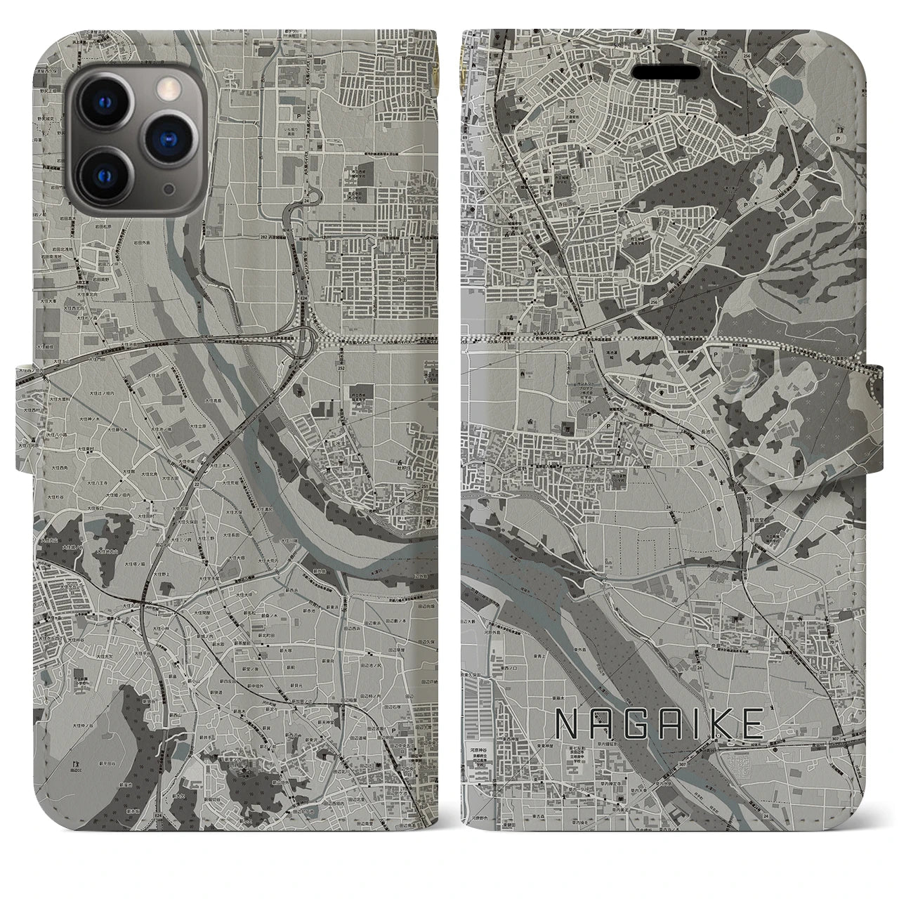 【長池（京都府）】地図柄iPhoneケース（手帳タイプ）