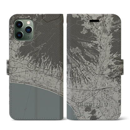【長泉（静岡県）】地図柄iPhoneケース（手帳タイプ）モノトーン・iPhone 11 Pro 用