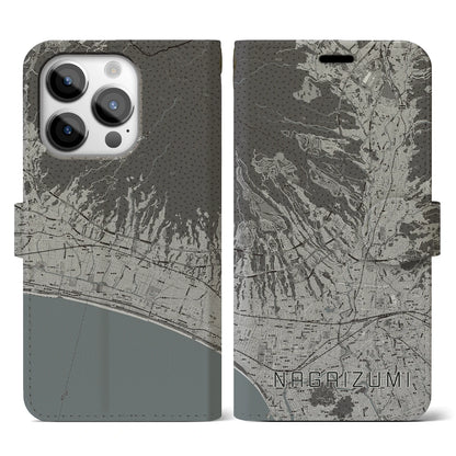 【長泉（静岡県）】地図柄iPhoneケース（手帳タイプ）モノトーン・iPhone 14 Pro 用