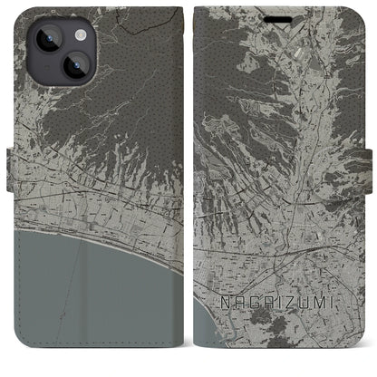 【長泉（静岡県）】地図柄iPhoneケース（手帳タイプ）モノトーン・iPhone 14 Plus 用