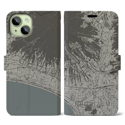 【長泉（静岡県）】地図柄iPhoneケース（手帳タイプ）モノトーン・iPhone 15 用