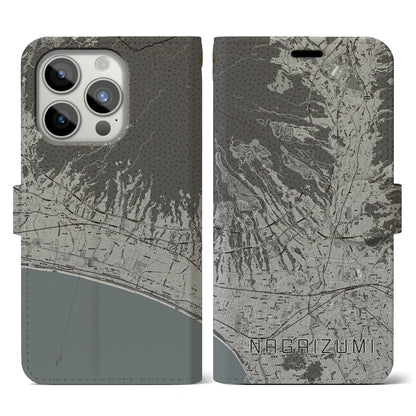 【長泉（静岡県）】地図柄iPhoneケース（手帳タイプ）モノトーン・iPhone 15 Pro 用