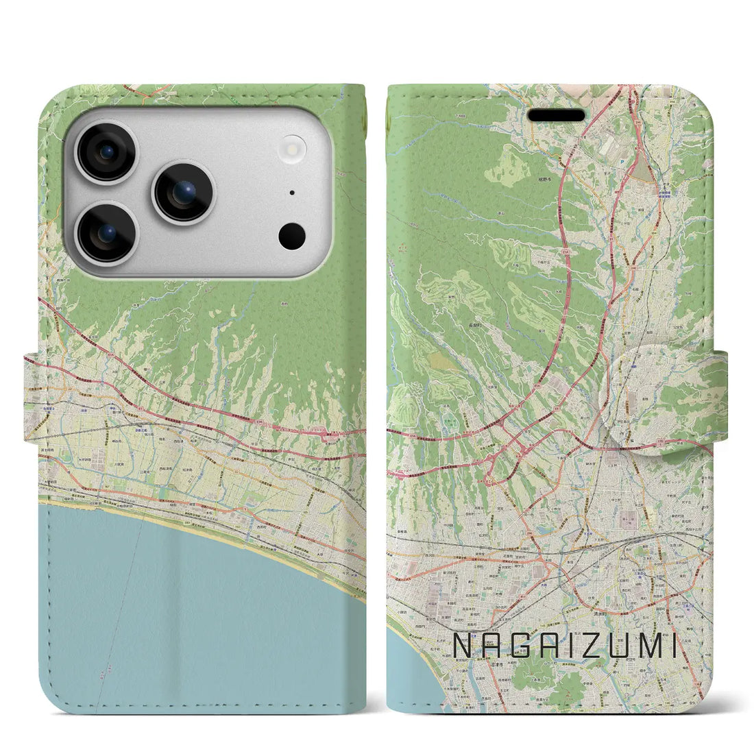 【長泉（静岡県）】地図柄iPhoneケース（手帳タイプ）ナチュラル・iPhone 17 Pro Max 用