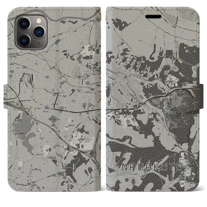 【長久手（愛知県）】地図柄iPhoneケース（手帳タイプ）モノトーン・iPhone 11 Pro Max 用