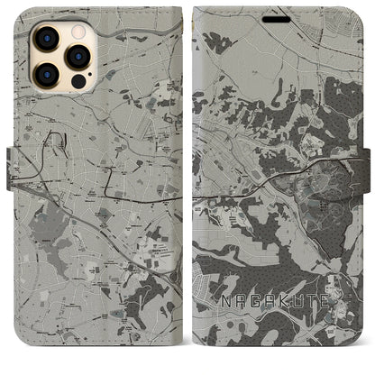 【長久手（愛知県）】地図柄iPhoneケース（手帳タイプ）モノトーン・iPhone 12 Pro Max 用