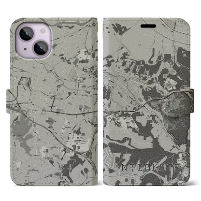 【長久手（愛知県）】地図柄iPhoneケース（手帳タイプ）モノトーン・iPhone 14 用