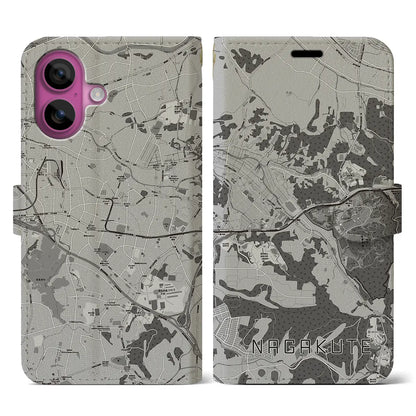 【長久手（愛知県）】地図柄iPhoneケース（手帳タイプ）モノトーン・iPhone 16 Pro 用