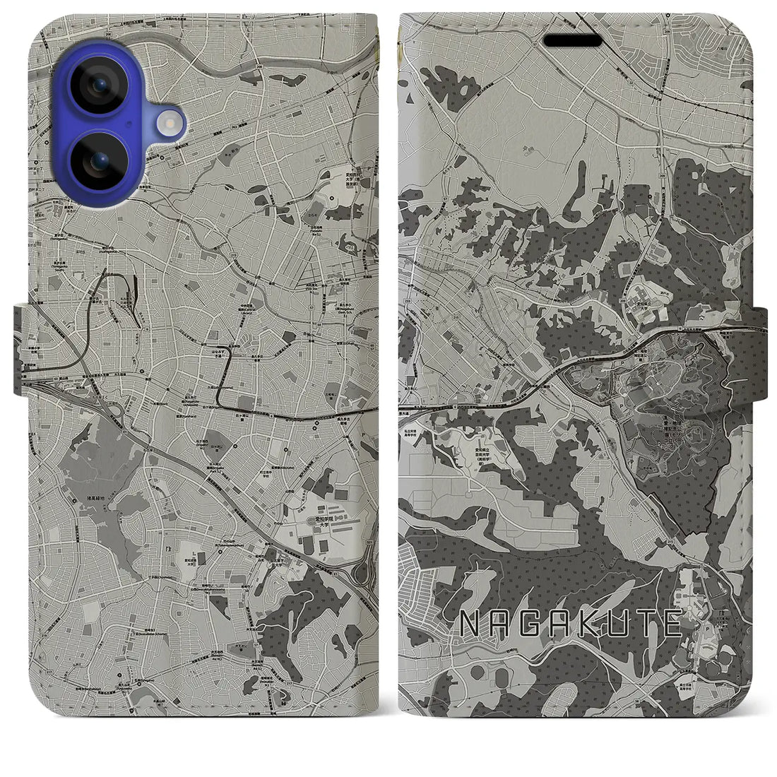 【長久手(愛知県)】地図柄iPhoneケース(手帳タイプ)モノトーン・iPhone 16 Pro Max 用