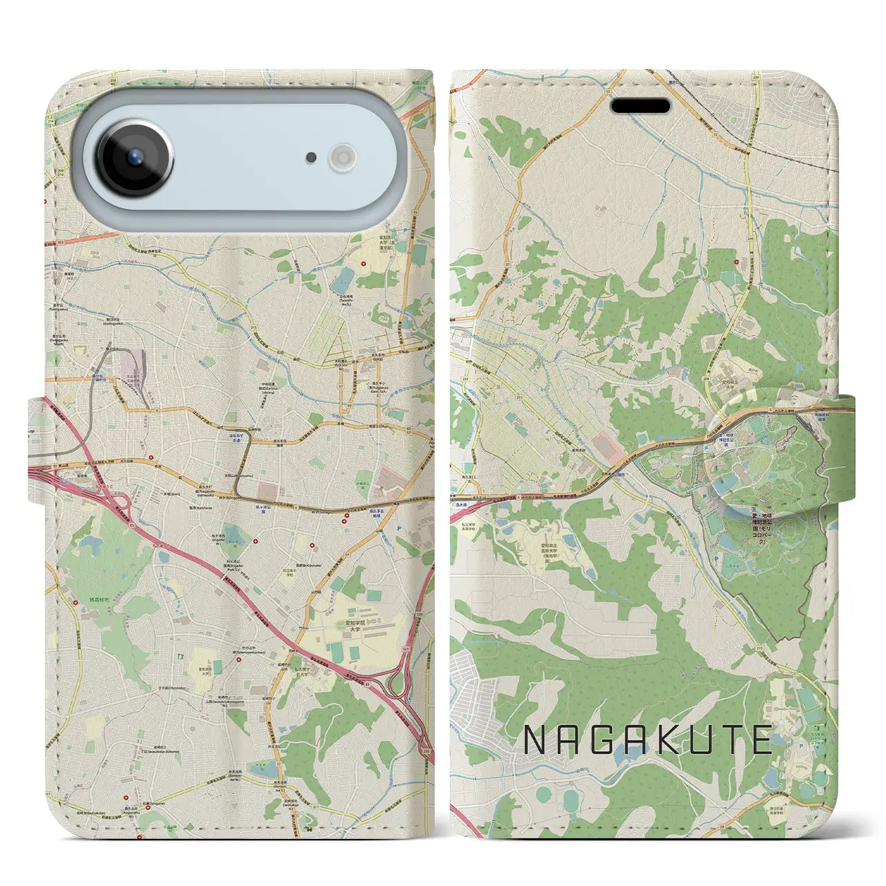 【長久手（愛知県）】地図柄iPhoneケース（手帳タイプ）ナチュラル・iPhone 17 Pro Max 用