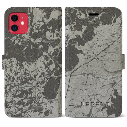 【長野（長野県）】地図柄iPhoneケース（手帳タイプ）モノトーン・iPhone 11 用