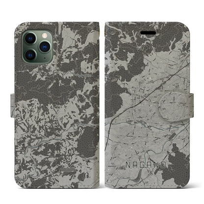 【長野（長野県）】地図柄iPhoneケース（手帳タイプ）モノトーン・iPhone 11 Pro 用