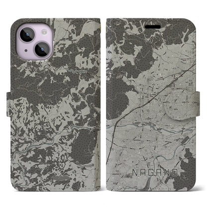 【長野（長野県）】地図柄iPhoneケース（手帳タイプ）モノトーン・iPhone 14 用