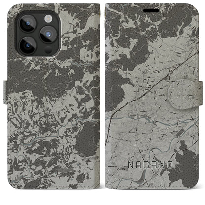 【長野（長野県）】地図柄iPhoneケース（手帳タイプ）モノトーン・iPhone 15 Pro Max 用