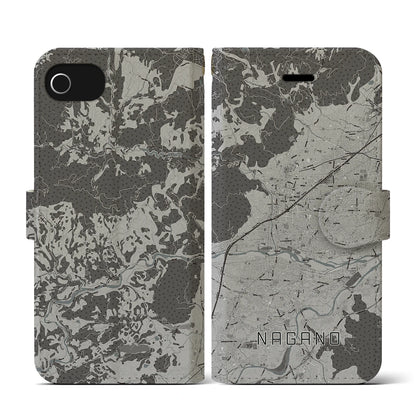 【長野（長野県）】地図柄iPhoneケース（手帳タイプ）モノトーン・iPhone SE（第3 / 第2世代） / 8 / 7 / 6s / 6 用