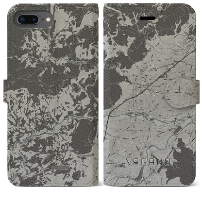 【長野（長野県）】地図柄iPhoneケース（手帳タイプ）モノトーン・iPhone 8Plus /7Plus / 6sPlus / 6Plus 用