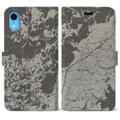 【長野（長野県）】地図柄iPhoneケース（手帳タイプ）モノトーン・iPhone XR 用