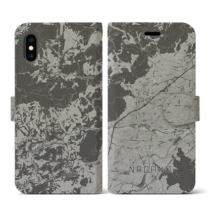 【長野（長野県）】地図柄iPhoneケース（手帳タイプ）モノトーン・iPhone XS / X 用