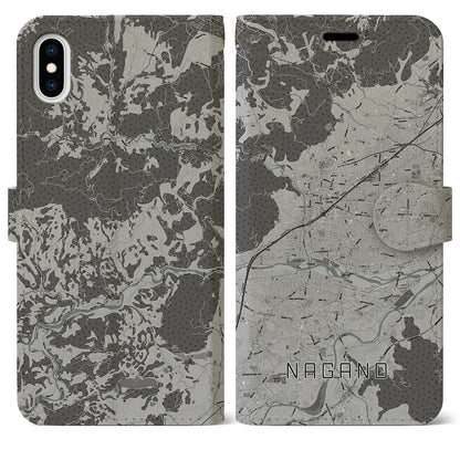 【長野（長野県）】地図柄iPhoneケース（手帳タイプ）モノトーン・iPhone XS Max 用