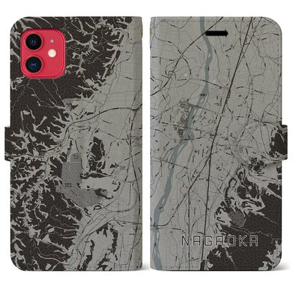 【長岡（新潟県）】地図柄iPhoneケース（手帳タイプ）モノトーン・iPhone 11 用